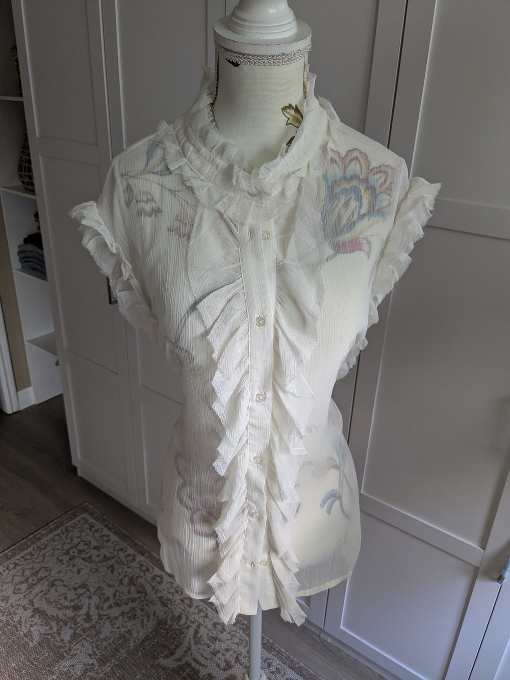 Joe Fresh Ivory Ruffled Semi-Sheer Sleeveless Blouse